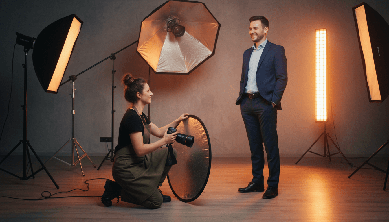 Phil Gibson photographing a client during a professional portrait session