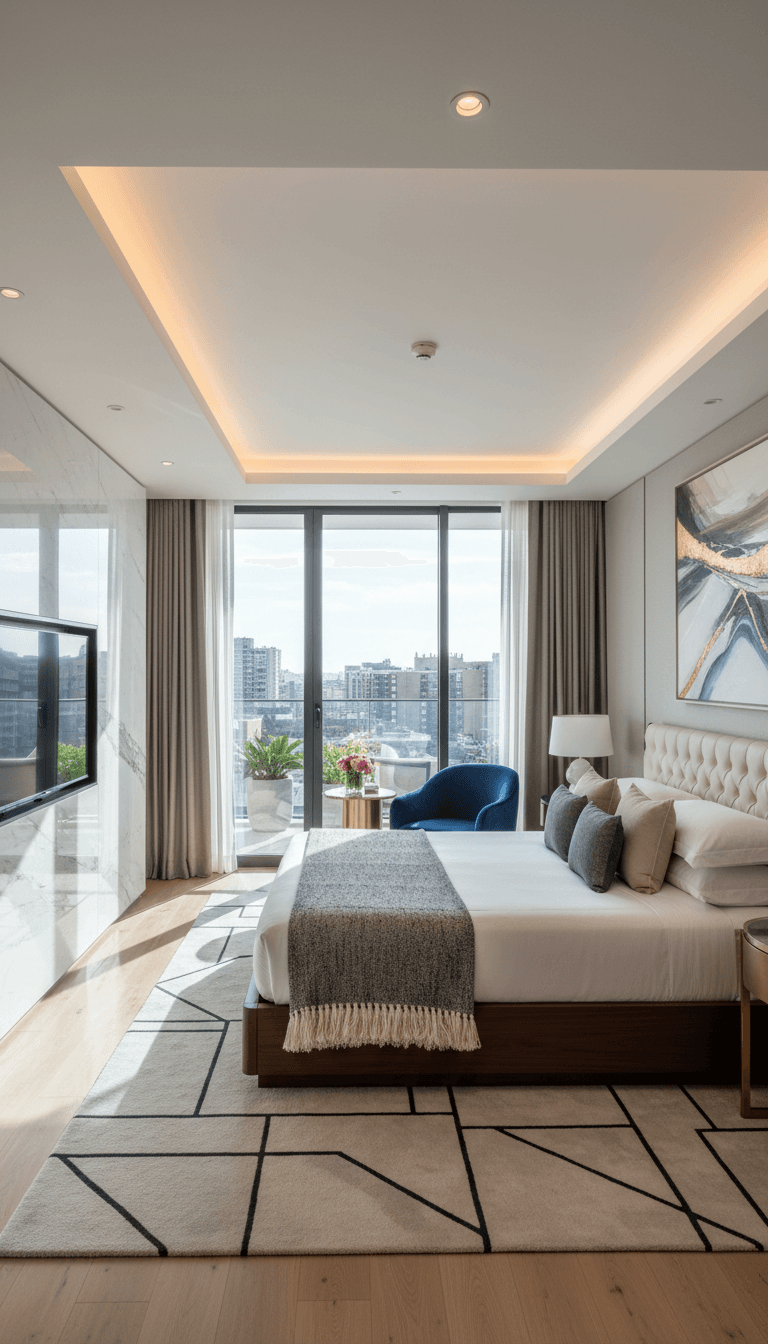 Professional hotel room photography showcasing modern amenities and warm ambiance