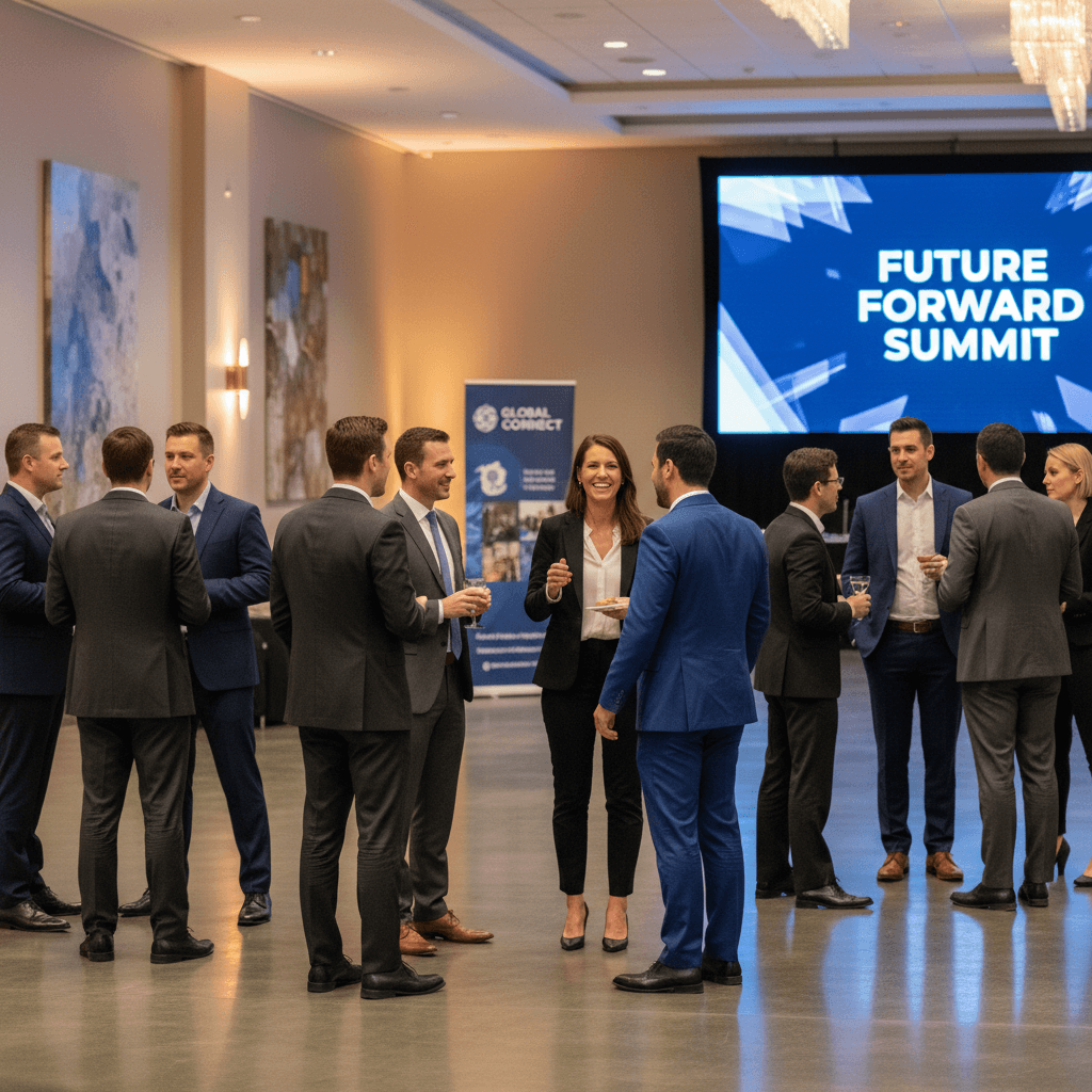 Event photography capturing business professionals at corporate gathering