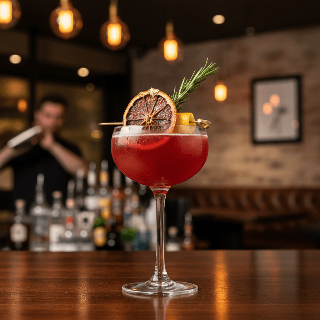 Crafted cocktail with professional garnish under bar lighting