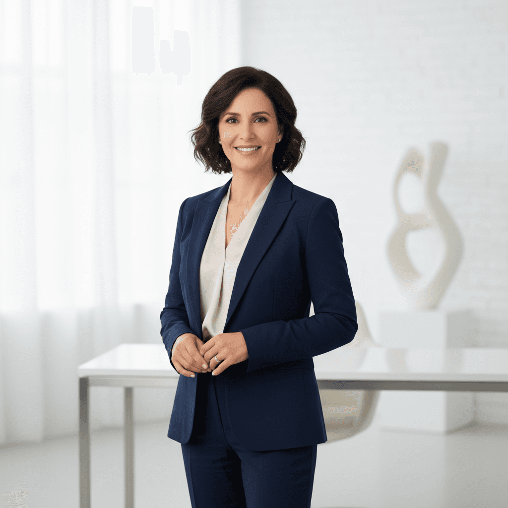 Professional business portrait with studio lighting and neutral background