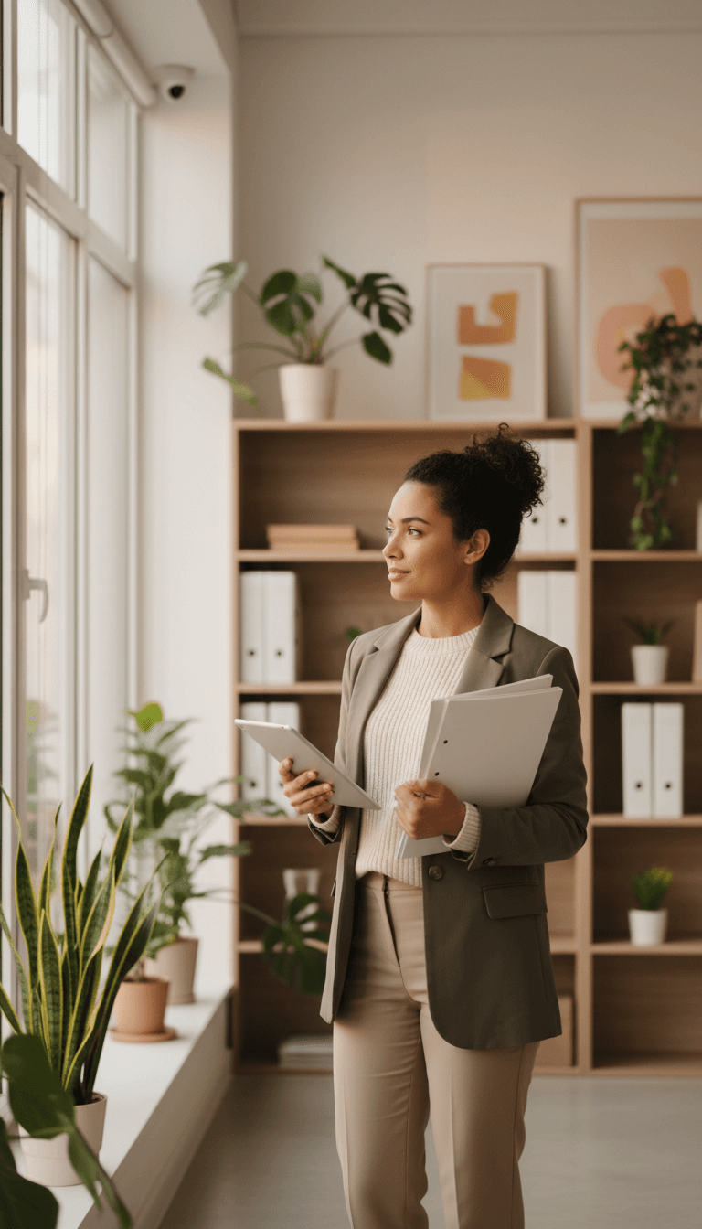 Professional executive headshot in modern office setting